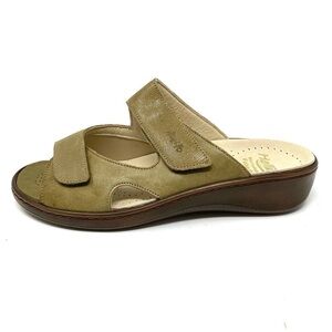 Fidelio Leather Hallux Fabia Bunion Relief Slide Sandal 434013 (Olive/Taupe)